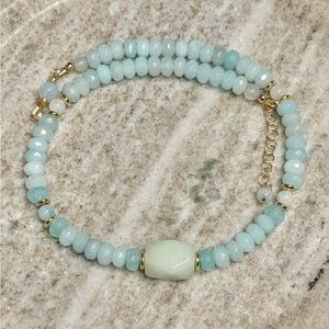 Genuine Aqua Quartz Statement Necklace With Chunky Amazonite Focal Point
